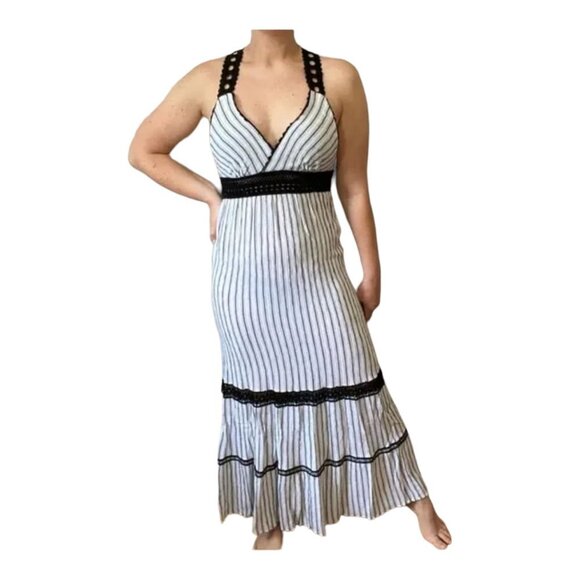 Anthropologie Lilka Black & White Striped Maxi Y-Back Dress ~XS - Picture 11 of 16